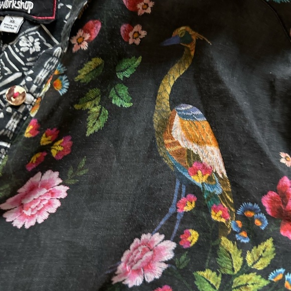 Johnny Was Mixup Oversized Black Shirt Blouse Birds Embroidered (T2) - Picture 7 of 10